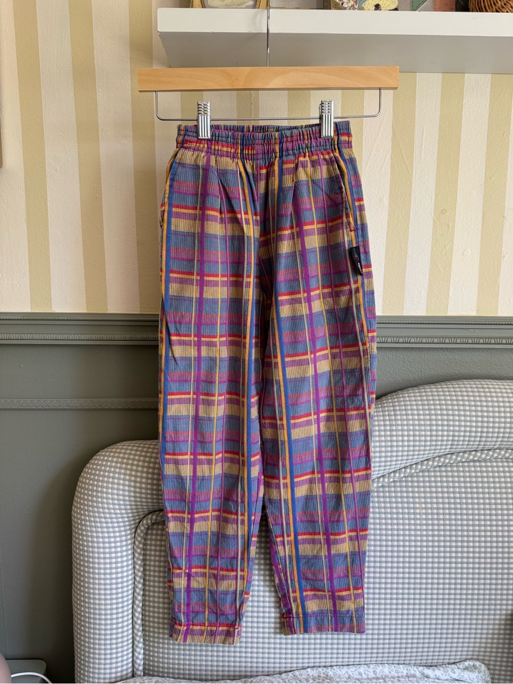 Kids vintage size 6 Multicolor Plaid Casual Pants - Elastic Waist